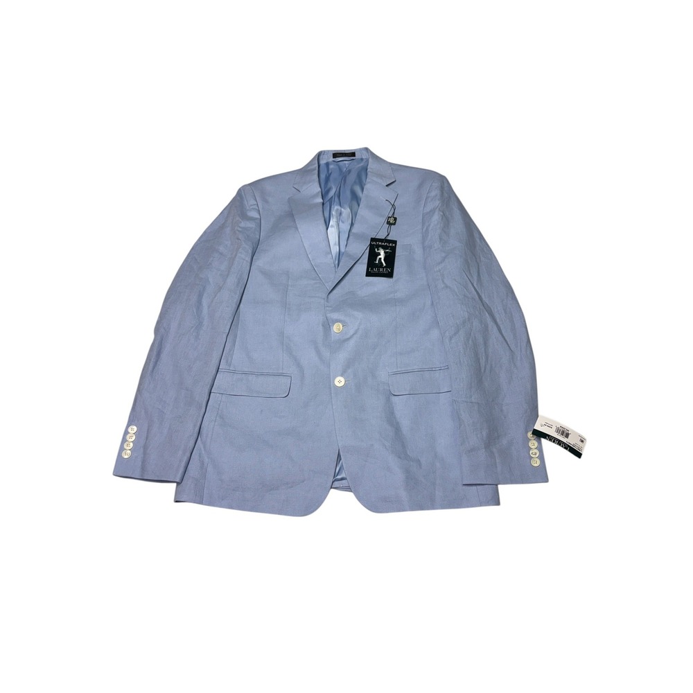 NWT Lauren Ralph Lauren Mens 40L Light Blue 100% Linen Ultraflex Lassiter Blazer